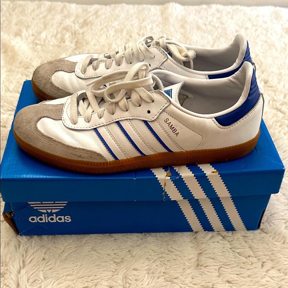 Adidas Samba White and Blue Sneakers